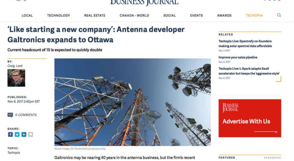 Business Journal: ‘Like starting a new company’: Antenna developer Galtronics expands to Ottawa