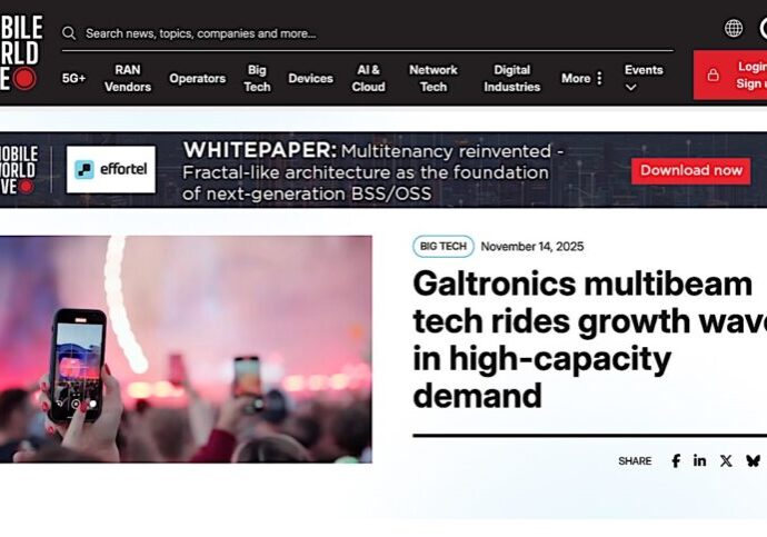 Feature "Galtronics multibeam tech rides growth wave in high-capacity demand" from November 14, 2025.